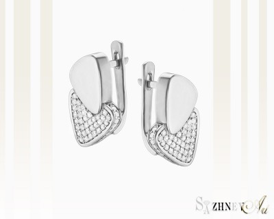 White Gold Cubic Zirconia Earrings, Item CH166-c130w