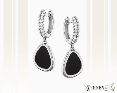 Onyx and Cubic Zirconia White Gold Earrings. Item. CH159-c180w