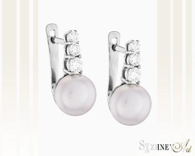 Pearl and Cubic Zirconia White Gold Earrings. Item. CH185-c236w