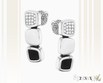 Onyx and Cubic Zirconia White Gold Earrings. Item. CH160-c452w