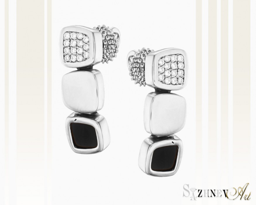 Onyx and Cubic Zirconia White Gold Earrings. It. CH160-c452w
