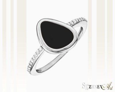 White Gold Cubic Zirconia and Black Onyx Ring, Item CH104-k180w