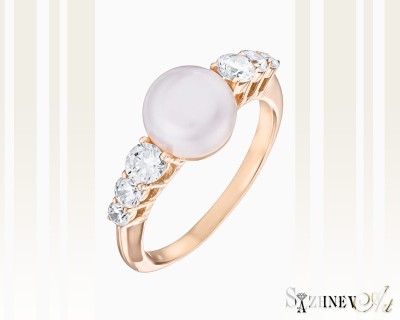 Red Gold Pearl and Cubic Zirconia Ring, Item CH076-k236