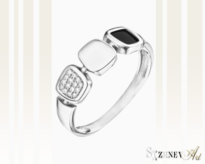 White Gold Cubic Zirconia and Onyx Ring, Item CH095-k452w